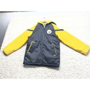 VTG Stahl Urban NFL Pittsburgh Steelers Hooded Jacket Black Yellow Boy's Size 16